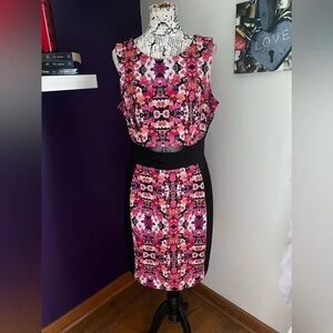 Nicole by Nicole Miller Pink and Black Midi Dress